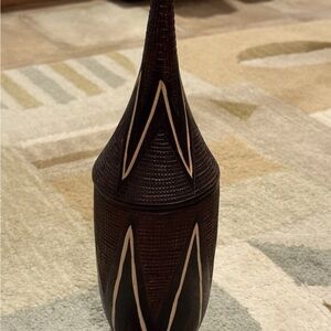 Rwanda Sisal Basket - Handmade Wood Sculpture Boho African Travel Art MCM Decor